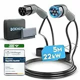 bokman Typ 2 Ladekabel, Modus 3 / 32A / 22 kW / 3-Phasig / 5 Meter, Typ 2 auf Typ 2 EV Ladekabel für Elektroauto mit Tragetasche und Mikrofasertuch