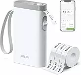 Nelko Etikettendrucker, Kabelloses Tragbares Bluetooth P21 Etikettiergerät mit 3 Rollen selbstklebenden Aufklebern, Mini Label Printer beschriftungsgerät für iOS & Android, Ideal für Zuhause, Weiß