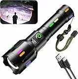 Skylla taschenlampe led aufladbar extrem hell 500000 Lumen,Mit Auto-Sicherheitshammer Einstellbarer Fokus USB-Ausgang,wasserdicht, 6 Lichtmodi für outdoor Camping Wandern Notfälle (5000mAh Akku)