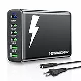 LAMJAD 140W GaN USB-C Ladegerät Mehrfach【4 USB-C + 2 USB-A】, 6 Ports Netzteil Kompatibel Mit MacBook Pro/iPhone/Samsung/Google/Xiaomi/Laptop/Tablet Und Anderen Geräten (Schwarz)