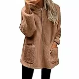 Damen-Fleece-Jacke, durchgehender Reißverschluss, weich, bequem, warm, Winterjacken für Damen, lässig, langärmelig, flauschiger Fleece-Mantel, einfarbig, dicke Strickjacke, doppelseitig, übergroßer