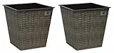 GARTENFREUDE 2 Stück 31 Liter Pflanzkübel Pflanzgefäße Blumenkübel Blumentopf für Blumen etc. aus Polyrattan 32 x 32 x 32 cm, wasserdichter Kunststofftopf, cappuccino