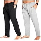 CityComfort Herren Schlafanzughose Lang mit Seitentaschen & elastischem Bund, 2er Pack (XL, Grau/Schwarz, Bund mit Kordelzug)