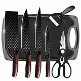 Küchenmesserset 7-teiliges mit Schneidbrett, Kochmesser & Brotmesser & Allzweckmesser, Inklusive 4 Messer, Schneidebrett, Schäler & Küchenschere - Ideal für tägliche Küchenarbeiten