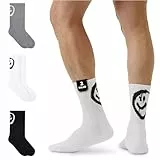 von Jungfeld 2er Set Weiße Tennissocken Damen & Herren in Gr. 43-46 - Lange Socken (Crew Socks) aus Bio-Baumwolle - Strümpfe mit Smiley Statement