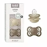 BIBS Supreme Schnuller 2er-Pack, BPA-frei, Symmetrischer Nippel. Silikon, Hergestellt in Dänemark. 0-6 Monate (2er Pack), Vanilla/Dark Oak