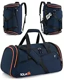 Tolaccea Sporttasche  Herren und  Damen 47L – Schuhfach & Nassfach, Rucksack‑Duffel Trainingstasche für Fitness, Gym, Schwimmen, Reisen(Dunkelblau)