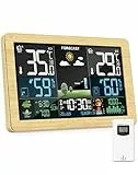 Wetterstation Funk mit Außensensor, Farbdisplay, Wettervorhersage, Temperatur, Luftfeuchtigkeit, Wecker mit Schlummerfunktion, Luftdruck,60m Übertragungsentfernung, für Innen und Außen