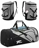 Tolaccea Sporttasche Rucksack für Herren Damen, 45-63L Erweiterbar Sporttaschen Groß mit Schuhfach Nassfach Laptopfach,Reisetasche Trainingstasche für Gym,Reise,Schwimmen,Sauna,fußball(Grau)