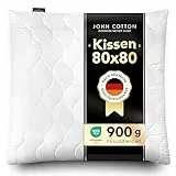 John Cotton Kopfkissen 80x80 cm – Hotel-Luxus-Stepp- Kissen für Nackenschmerzen, Verstellbares Kissen mit Reißverschluss - 900g Füllung, Bequemes Schlafkissen für Allergiker, Oeko-TEX (80 x 80)