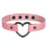 Flongo Tattoo Choker Leder Halsband Lederhalsband Damen, Leder Halskette Halsband Anhänger Choker Tattoo Kette Schwarz Blau Pink Rot Lila Weiß Silber Herz Gothic Punk Rock