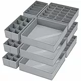 DIMJ 12 Stück Schrank Organizer Schubladen Organizer, Faltbare Aufbewahrungsbox Stoff, Schubladeneinsätze für Kleiderschränke, Kleiderschrank Organizer für Kleidung, Hellgrau