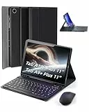 für Samsung Galaxy Tab A11+ PLUS (2025)/Tab A9+ Plus (2023) Hülle 11 Zoll mit aufladbarer kabellose Bluetooth Deutsche Zeichen Tastatur (QWERTZ) und Maus, Schlitzhülle Magnetisch Keyboard case Schwarz