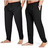 CityComfort Herren Schlafanzughose Lang mit Seitentaschen & elastischem Bund, 2er Pack (3XL, Schwarz/Schwarz, Bund mit Kordelzug)