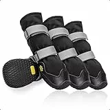 OHCOZZY Anti-Rutsch Hundeschuhe mit reflektierenden Riemen wasserdicht, verschleißfeste Leder Gummisohle Hundeschuhe Pfotenschutz fürkleine, mittlere und große Hunde 4 Stück(Größe M, Schwarz)