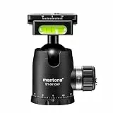 Mantona Fortress Kugelkopf 34 mm bis 10 kg, Stativkopf mit 360° Panorama-Funktion & 3 Wasserwaagen, inkl. Schnellwechselplatte und Friktionswegkontrolle