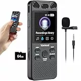 80GB Diktiergerät Digitales 110 Std Aufnahmegerät mit Externes Mikrofon, Vormooi 2,15' Farbbildschirm Voice Audio Recorder, USB-C Diktiergeräte MP3 mit Spracherkennung/Wiedergabe für Meeting Interview