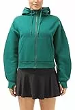 icyzone Damen Fleece-Kapuzenpullover mit Reißverschluss Sport Hoodie Relaxed Fit Sweatshirt (L, Green)