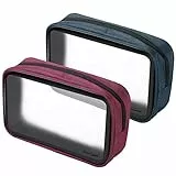 ProCase Kulturbeutel Flugzeugbeutel Kulturtasche Transparent für Handgepäck im Flugzeug, Kosmetiktasche Reisetasche für Flüssigkeiten im Koffer -Navy + Rot