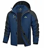 TACVASEN Herren Leichte Wasserdichte Softshell Jacke mit Abnehmbarer Kapuze, Marine Blau, DE M