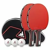 JOOLA Tischtennis Set Duo PRO 2 Tischtennisschläger + 3 Tischtennisbälle + Tischtennishülle, rot/schwarz, 6-teilig