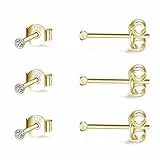 CERSLIMO 3 Paar 2mm Klein Ohrstecker Zirkonia Silber 14K Gold Ohrringe Set für Damen Herren Geschenk