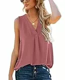 Aokosor Tank Top Damen Sommer Top Elegant Oberteile Tshirt Ärmellos Damen V Ausschnitt Lässig Locker Rosa XXL