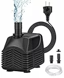 Wasserpumpe Klein Tauchpumpe 25W 1500L/H Pumpe mit 2,5m Kabel, 1,5m Schlauch und 2 Düsen für Aquarien, Gärten, Brunnen, Teich