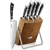 D.Perlla Messerblock Set, 6 teilig Messerset mit Holzblock, Kochmesser Set mit Scharfe Klingen, Edelstahl mit Hohem Kohlenstoffgehalt, Braun