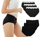 EKSHER Unterhosen Damen 6er Pack Unterwäsche Frauen Baumwolle Spitze Slips Hipster Weich Mittel Taille Panties Schwarz 2XL