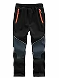 Zzkouine Kinder Softshellhose Schneehose Skihose Warme Hosen Jungen Mädchen Winterhose Outdoorhose Wanderhose, Schwarz/Grau 152-158