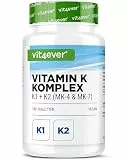 Vitamin K Komplex - 180 Tabletten (6 Monate) - Hochdosiert mit 1.000 µg Vitamin K1 + K2 Menaquinon (1.000 µg MK4 + 200 µg MK7 All-Trans) - Hohe Bioverfügbarkeit - Ohne unnötige Zusätze, vegan