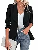 Zeagoo Damen Business Blazer Elegant 3/4 Arm Offene Front Cardigan Einfarbig Longblazer mit Knopf Freizeit Arbeit Outwear Schwarz XXL