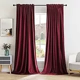 MIULEE 2 Stücke Samtvorhänge Blickdicht Verdunklungsvorhang Stangedurchzug Vorhang Gardinen Samtige Verdunkelungsgardinen Schiebevorhänge für Schlafzimmer Wohnzimmer 140 x 245 cm(B x H) Weinrot