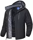SPOSULEI Herren Winter Fleecejacke Warme Verdickt Gefüttert Skijacke Outdoor Winddicht Wasserdicht Jacke mit Abnehmbarer Kapuze für Wandern Schwarz XL