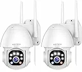 AUKTECH Kamera Überwachung Aussen - 2K Überwachungskamera Aussen WLAN IP Kamera Outdoor, Nachtsichtfarbe, Bewegungsmelder mit Alarm, Zwei-Wege-Audio, PTZ 355°/90°, IP66 Wasserdicht