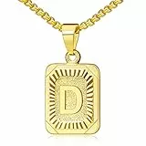 OIDEA Halskette mit Buchstabe D Gold: Unisex Charme Kette für Herren/Damen A-Z Buchstabe Anhänger Rechteck Dog Tag Kette aus Edelstahl Weizenkette Schmuck Geschenk für Männer Frauen