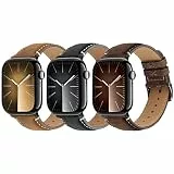 Wristitani 3er Set Lederarmbänder, kompatibel mit Apple Watch Armband Leder 44mm 45mm 46mm 49mm für Herren, Echtleder-Ersatzarmbänder für iWatch Ultra2/3 Series 11 10 9 8 7 SE2 SE 6 5 4 3 2