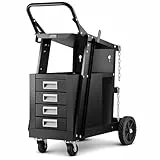 VEVOR Schweißwagen 2 Ablageflächen mit 4 Schubladen Schweißmobil Max. 100-120kg Wagen für Schweßgeräte mit 2 Gasflaschenhalterung Ideal für Handschweißen Schutzgasschweißen Argon-Lichtbogenschweißen