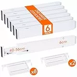Lifewit 6 er-Set Verstellbar Schubladentrenner 6 cm hoch und 40,6-56 cm länge, Schubladen Organizer, Schubladenteiler aus Kunststoff mit 10 Einsätzen für Kleidung, Make-up, Schminktisch, Küche