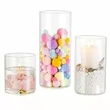 Romadedi Kerzenständer Glas Windlicht Kerzengläser - 3er Clear Kerzenhalter für Schwimmende Kerzen Stumpenkerzen Glaszylinder mit Boden Pampasgras Vasen für Tischdeko Wohnzimmer Hochzeit Party Deko