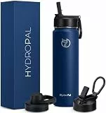 HydroPal Isolierflasche 750ml Edelstahl, BPA-frei, 24h kalt/12h heiß, auslaufsicher, Sport- & Trinkflasche mit Strohhalm & 2 Deckeln(Trinkhalm + Ausguss), rutschfest für Alltag & Sport
