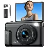 Digitalkamera 4K Fotokamera 64MP Kamera: Vlogging Fotoapparat für Videos mit 3' Klapp-Bildschirm Tragbare Batterie Kompaktkamera mit 16X Digitalzoom 32GB Karte für Kinder Anfänger Studenten Schwarz