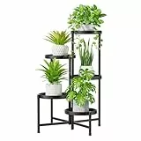 iDavosic.ly Pflanzenständer Metall Groß mit 5 Etagen, Blumenständer Pflanzenregal Blumenregal Indoor Outdoor, Faltbar Blumentreppen Innen Plant Stand Shelf für Garten Balkon Wohnzimmer (Rund, Schwarz)