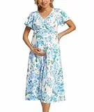 Umstands-A-Swing-Kleid mit V-Ausschnitt Rückengurt-Design bequem, atmungsaktiv Frühlingskleid geeignet zum Fotografieren beim Picknick