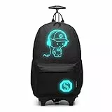 KONO Kinder Rollrucksack mit ABNEHMBAREN Rollen - Leichter Schulranzen Reisegepäck für Jungen Mädchen, Handgepäckmaß 48x30x17cm (Schwarz)