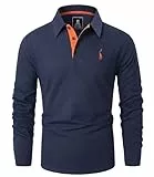 GLESTORE Poloshirt Herren Langarm Casual Longsleeve Polo Giraffe Stickerei Langarmshirt Marineblau XXL