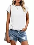 Cuptacc T Shirt Damen Sommer Tops Für Damen Oberteile Rundhals Business Bluse Kurzarm T-Shirt Locker Weiß Groß L 42-44