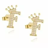 Krone Initial Stud Ohrringe für Mädchen, 14K Gold überzogene S925 Sterling Silber Post Cubic Zirkonia Ohrstecker, hypoallergene Ohrringe für Frauen Mädchen Geschenke (Gold-F)