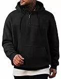 JMIERR Herren Hoodie Schwarz 1/4 Reißverschluss Kapuzenpullover Freizeit Pullover Warm Männer Sweatshirt Mit Tasche 3XL